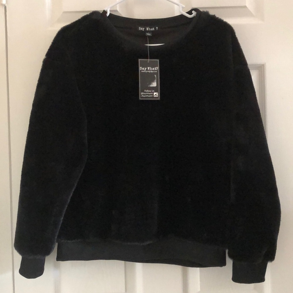 NWT Say What? Thick Soft Fuzzy Sweater in Black Size Small (S)